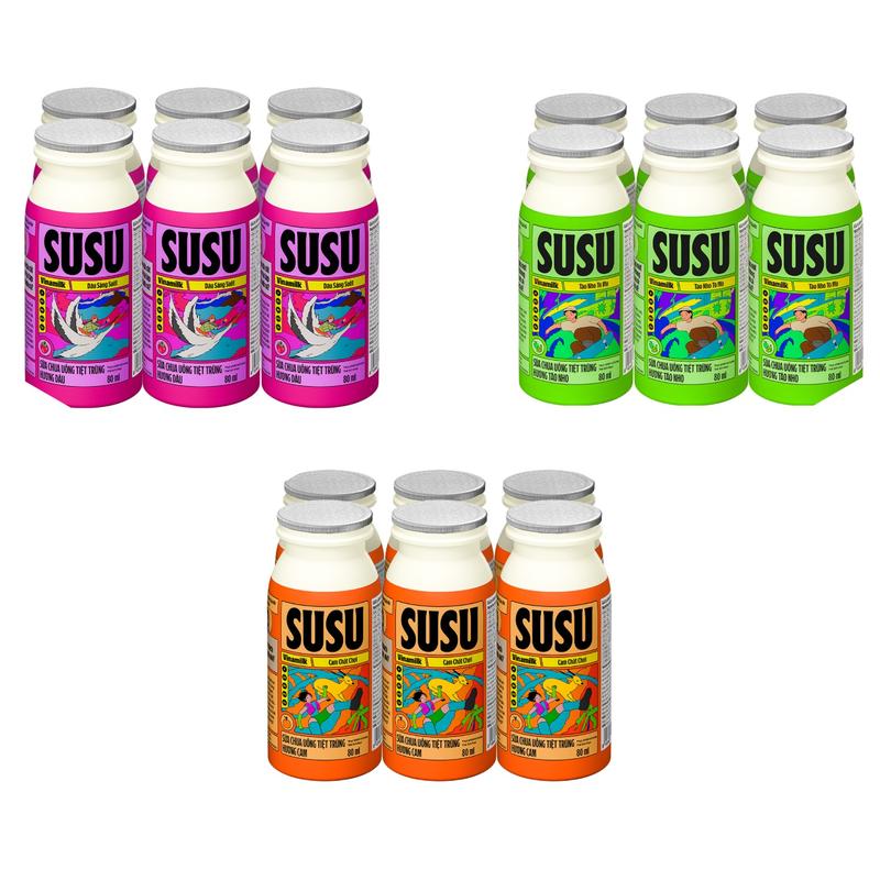 ĐỦ VỊ _ Lốc 6 Chai Sữa chua uống hương Cam/ Dâu/ Táo nho Vinamilk Susu/ Su Su 80ml