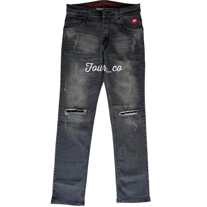 Celana Panjang Jeans Pria Slimfit Big Size Sobek  34-39 Casual Hitam 1