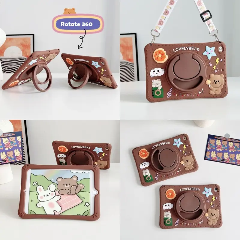 Softcase For Samsung Tab A8 10.5 inch 2022 X205 X200 Kid Kids Casing Rotating Rotate Case Cover Cute Kesing Anak Karakter Lucu Pelindung Tablet Free Tali Selempang Akrilik Acrylic Trifold Flipcase Bookcover Sticker Stiker 2