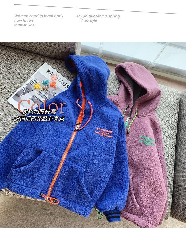 Product Introduction of Áo khoác có mũ trùm đầu Nhồi Bông cho bé gái, quần áo thu đông 2024, dành cho trẻ em Trung Bình và lớn, áo len có dây kéo lông cừu dày, áo Cardigan ấm áp cho trẻ em 13