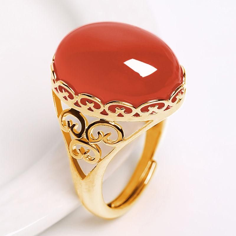 Product Introduction of 2024 new ethnic style ring temperament ring with red and green opening for women 3