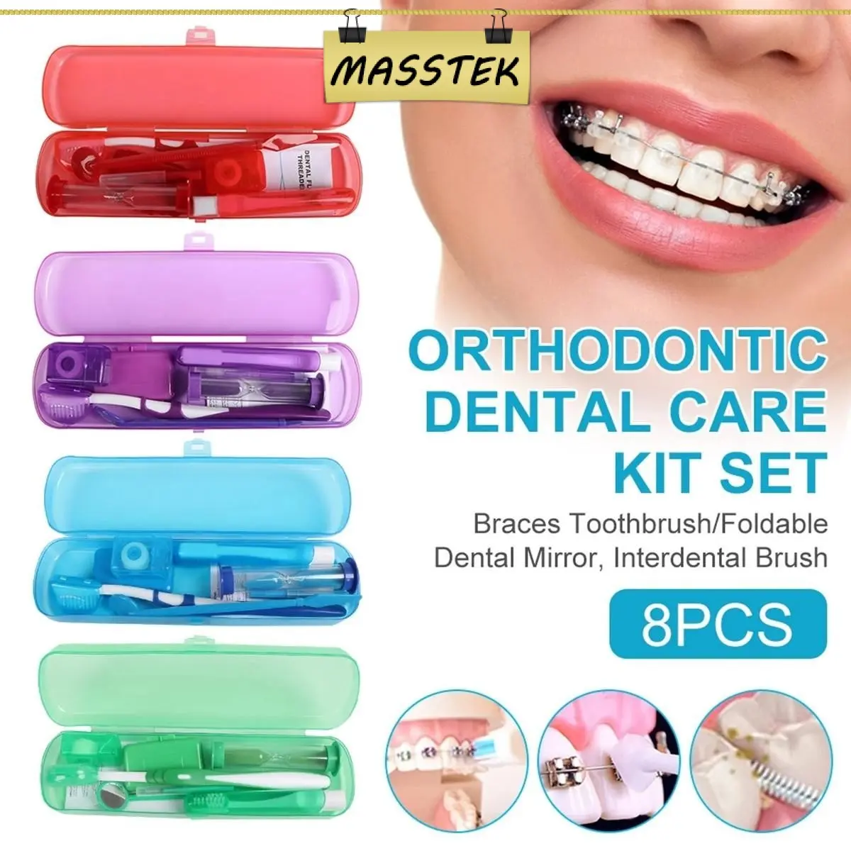 MASSTEK @Johor 8Pcs/Set Orthodontic Tools Portable Dental Care Kits Supplies Oral Hygiene Interdental Brush Mouth 22161