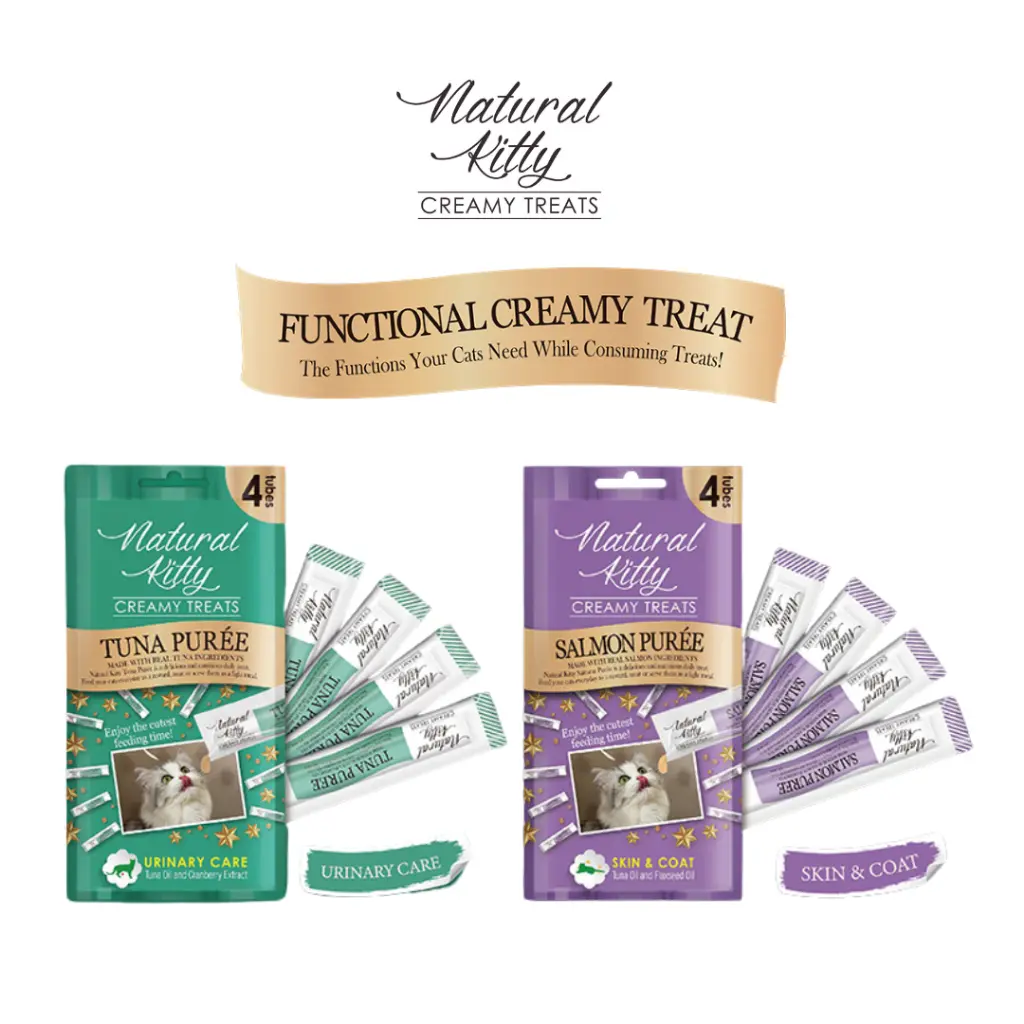 Natural Kitty Creamy Treats, Functional - Urinary Care and Skin & Coat (4x12g), Cat Treats