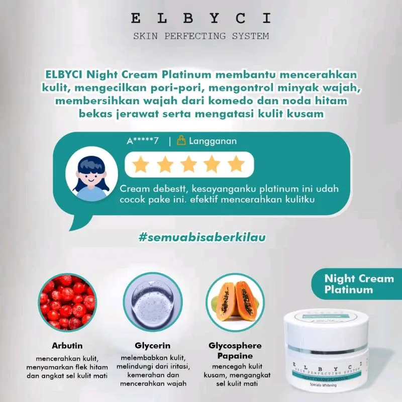 ELBYCI NIGHT CREAM PLATINUM [ORIGINAL] Mencerahkan Kusam Wajah 2