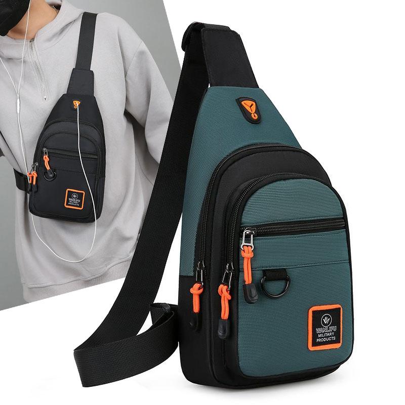 Túi đeo chéo , đeo vai unisex vải canvas có lỗ tai nghe thích hợp đi chơi , đi du lịch , picnic kiểu dáng hàn quốc Bag kem