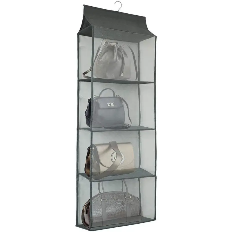 Handbag Hanging Organizer without Handbag, 4-layer Dustproof Foldable Storage Bag with Hook, Closet Organizer for Bedroom