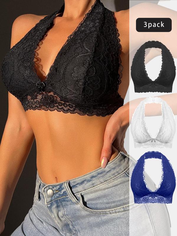 Women's Floral Lace Halter Bra, Casual Comfy Breathable Wireless Bra, Softness Lingerie for All Seasons 4