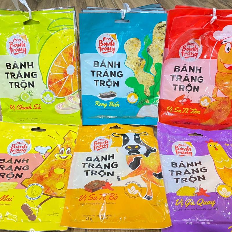 20 gói bánh tráng trộn miss vị phomai rong biển gà quay bò tôm chanh sả sate tôm trâu gác bếp Snack Ăn Vặt