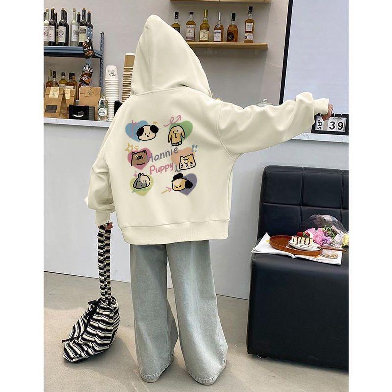 Áo Cardigan Có Mũ Trùm Đầu, Cho Bé Gái, Áo Len Có Khóa Kéo, Thiết Kế Cún chó Con Hoạt Hình Sáng Tạo, Quần Áo Mùa Xuân, Thích Hợp Cho Trẻ Em Trung Bình Và Lớn, Lót Lông Cừu, Dày Dặn, Áo Khoác Học Sinh 3