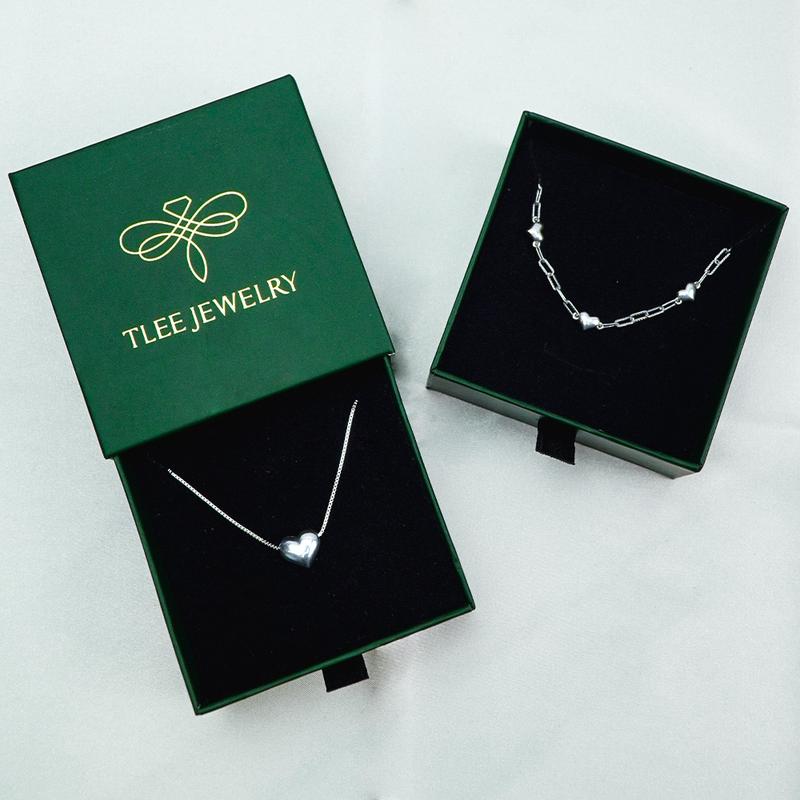 Bộ Tim phồng Dây Chuyền, Lắc tay tặng kèm hộp rút + nước rửa bạc 50ml TLEE JEWELRY CB109
