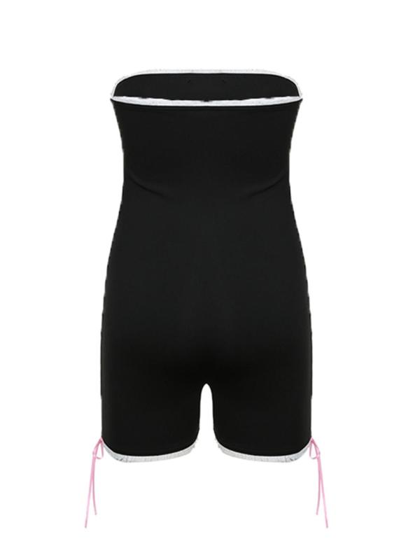 Women's Sexy Contrast Binding Bow Decor Tube Romper, Summer Clothes for Women, Stretchy Strapless One-piece Romper for Summer, Women's Clothes for Holiday Beach Valentine's Day, gift, Womenswear 1