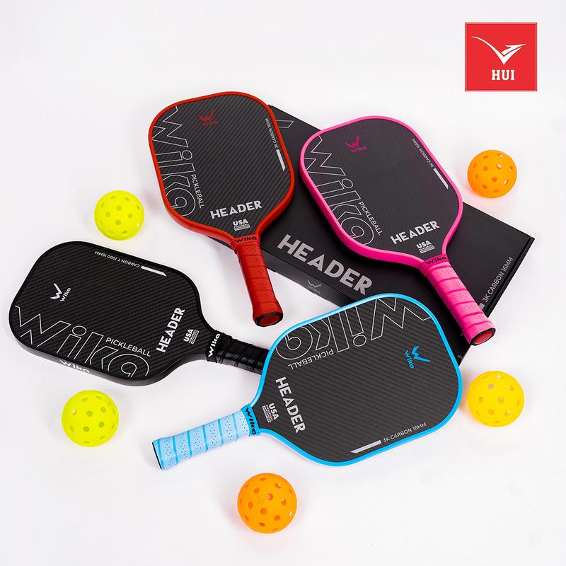 Vợt Pickleball Wika Header - Carbon T1000 cao cấp - chiều dày 16mm ổn định, mặt vợt siêu nhám Tặng kèm [Bọc mặt vợt+Bóng Pickleball + Cuốn cán + Tất dệt kim] vợt  pickleball