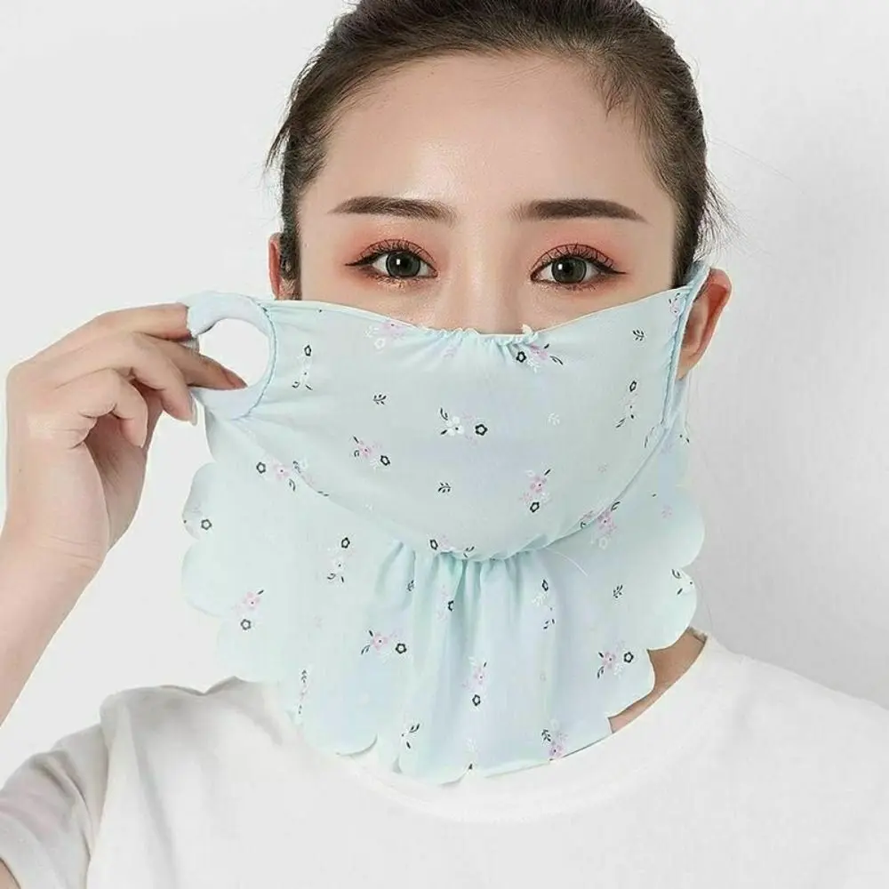 Adjustable UV Protection Ice Silk Mask Flower Pattern Sunscreen Veil Face Cover Face Mask Face Scarves Face Gini Mask Sports
