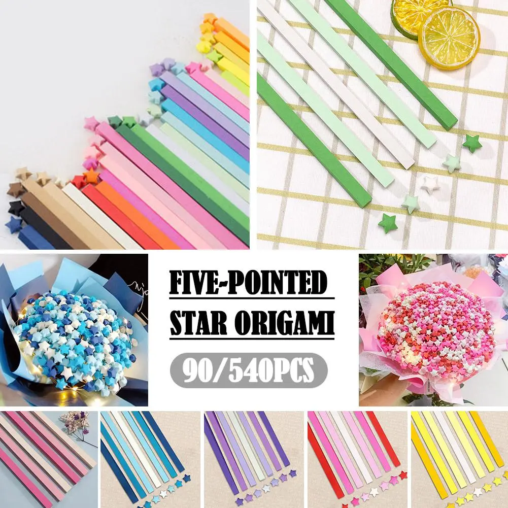Giấy Ngôi Sao Origami, 540 Tờ, Hai Mặt, Dải Ngôi Sao Nhiều Màu May Mắn, 27 Màu, Trang Trí, Gấp, I6O8