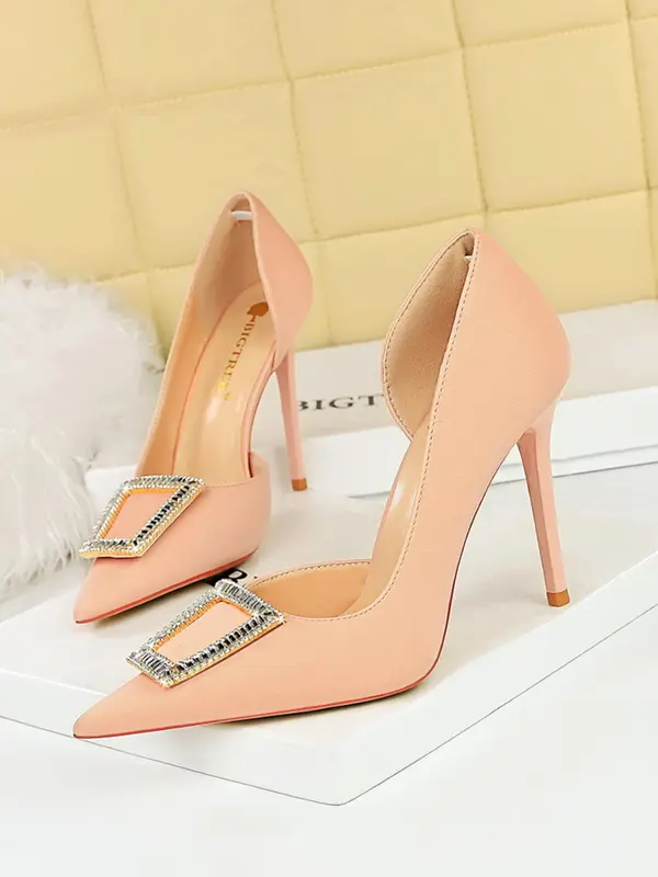 Women's Elegant Rhinestone Decorated High Heel Shoes, 2024 New Style Fashionable Pointed Toe Pumps for Party, Daily Clothing Decor for Women & Girls 4