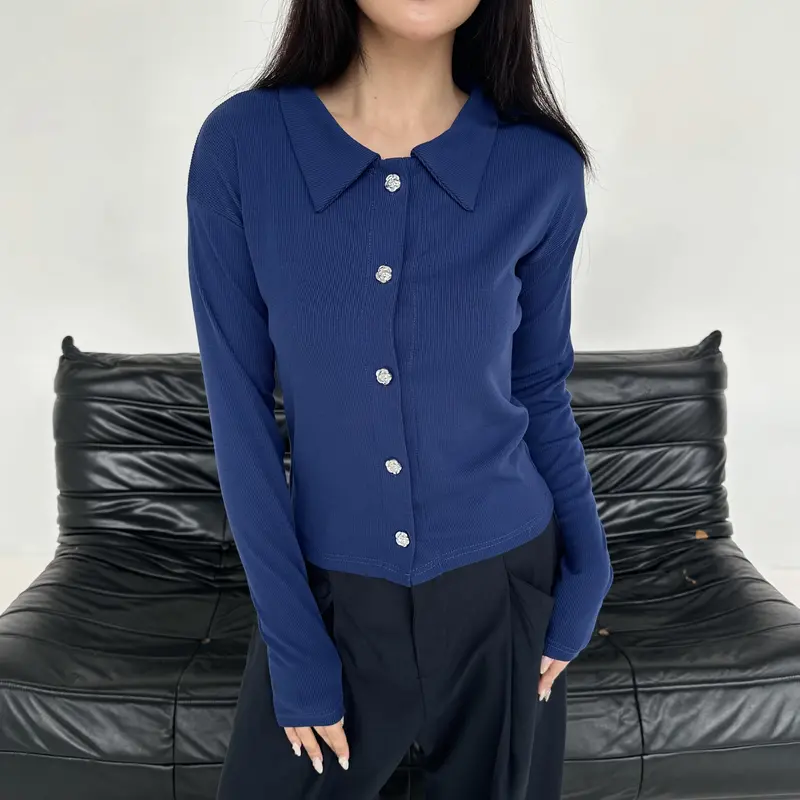 LIMO TOP - Atasan Knit Wanita Outer Lengan Panjang Cardigan Sweater Basic Korean Polo Top Baju Ribbed Knit Kancing Rib Long Sleeve Posha 5