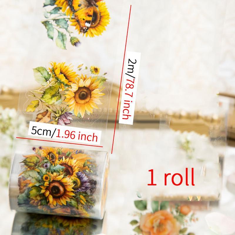 Product Introduction of Random Color Flower Pattern Scrapbooking Sticker (1 Roll), Waterproof PET Decorative Collage Sticker, DIY Scrapbooking Adhesive Sticker Tape, Handmade Crafts 7