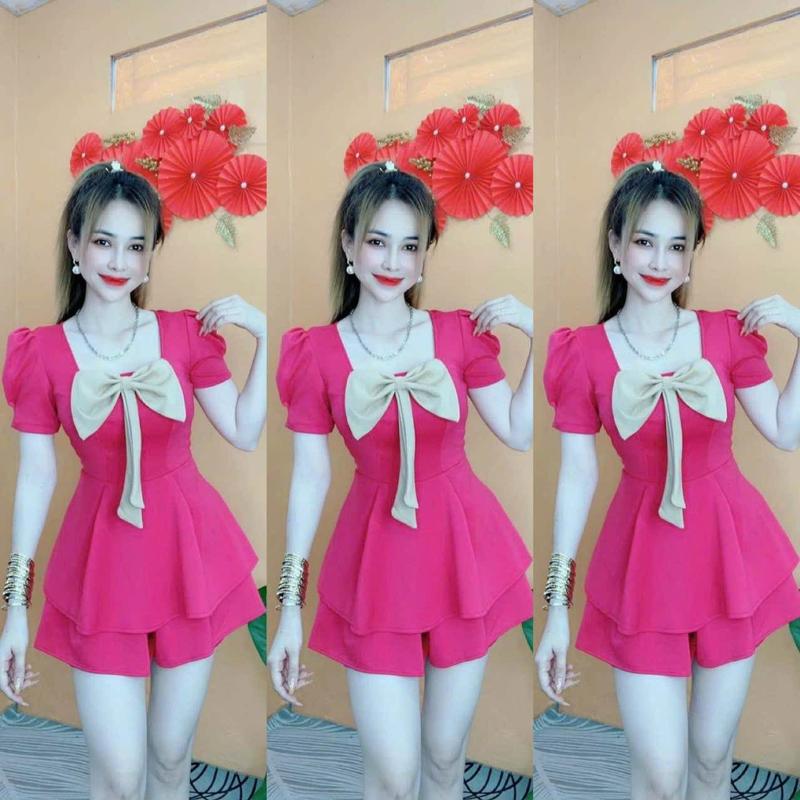 SET BỘ CÁT HÀN NGẮN ÁO CÓ NƠ XINH SIZE 40-65KG Thun Top Nữ Women