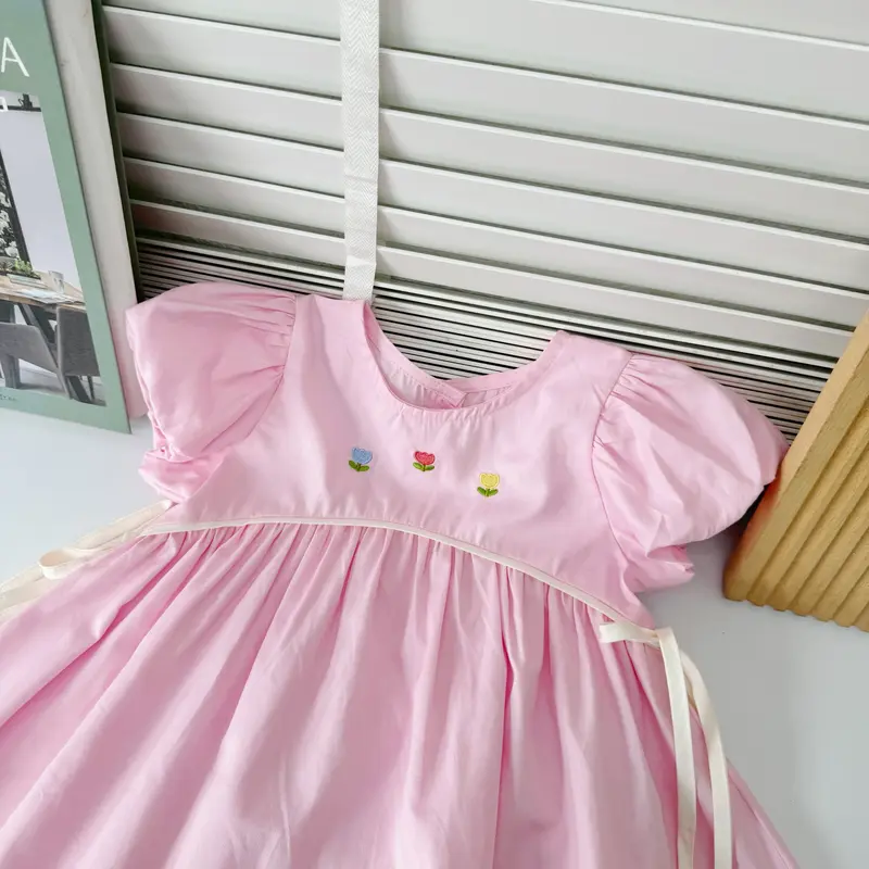 [Pinkids] [8-22kg] Váy Hoa Hòe Chất Thô Mềm Cột Nơ 2 Bên Cho Bé Gái 6