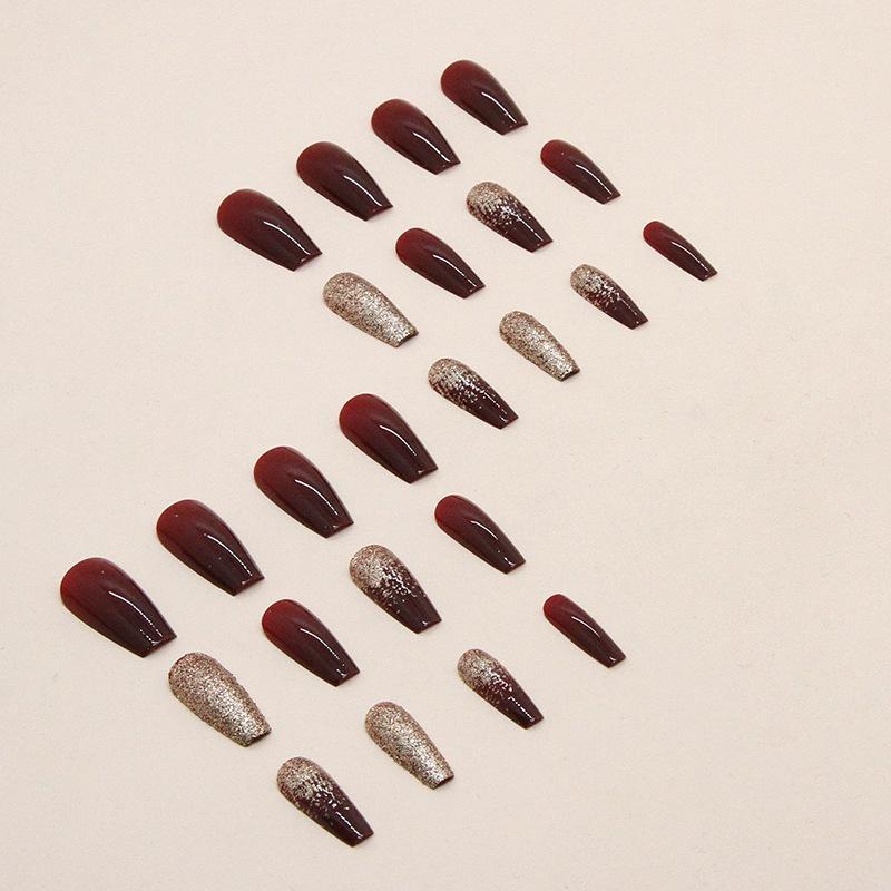 Medium Glitter False Nail, 24pcs Glossy Fake Nail & 1 Count Tape & 1 Count Nail File, Press on Fake Nail for Women & Girls DIY Nail Art 2