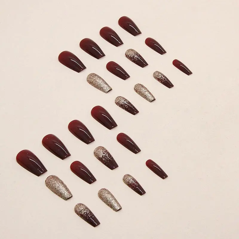 Medium Glitter False Nail, 24pcs Glossy Fake Nail & 1 Count Tape & 1 Count Nail File, Press on Fake Nail for Women & Girls DIY Nail Art 2