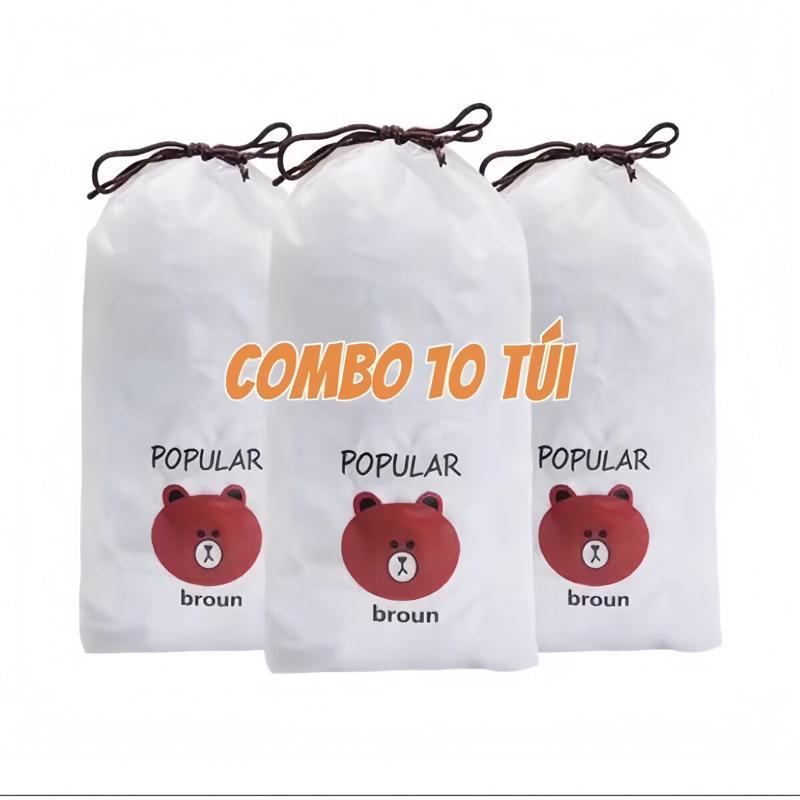 ￼[COMBO 10 TÚI] Màng bọc thực phẩm co giãn( mỗi bịch khoảng 90- 95 cái) siêu dai có chun kèm hình gấu kute (1)