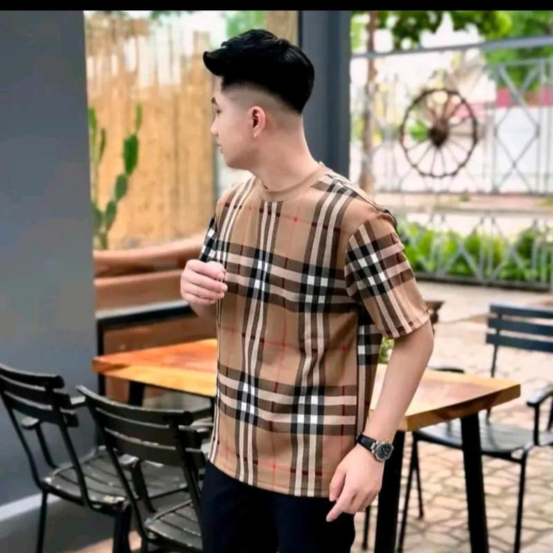 Áo cộc tay hè  nam nữ họa tiết kẻ chất cotton phong cách trẻ trung năng Động Cổ Tròn 0