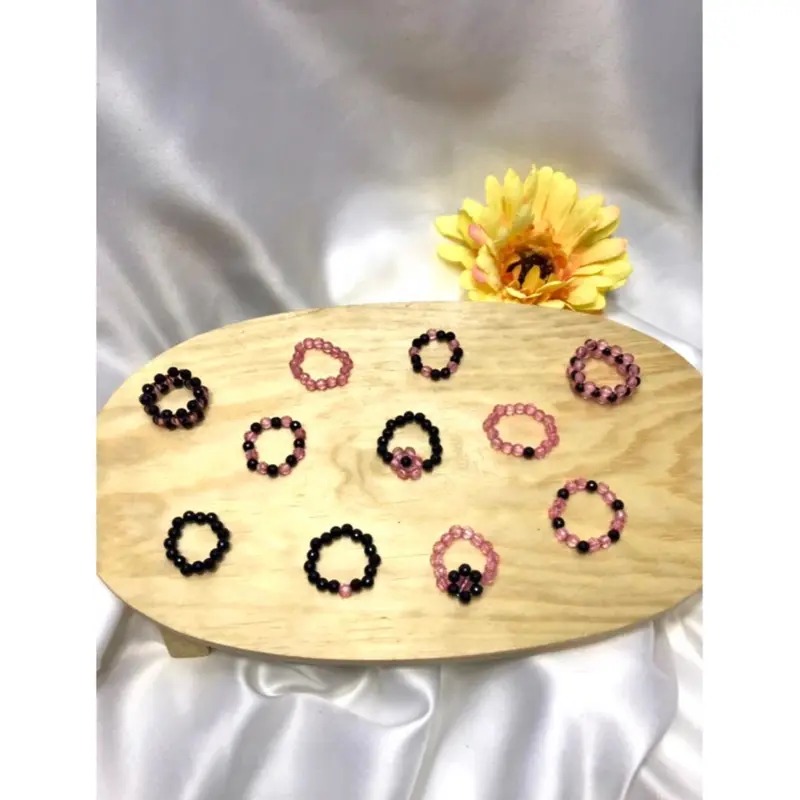 CINCIN MANIK-MANIK GROSIR 100 pcs / CINCIN BLACK PINK / CINCIN BEADS GROSIR / CINCIN HARGA GROSIR 2