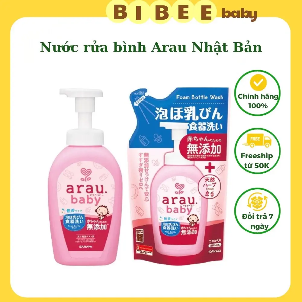 Nước rửa bình ARAU Baby Nhật chai 500ml/túi 450ml Chính Hãng  thành phần 100% thiên nhiên, rửa bình sữa, rửa đồ chơi