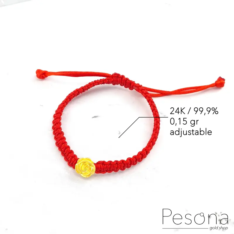 GELANG TALI EMAS KUNING MODEL BUNGA MAWAR ADJUSTABLE | 24K | 0,16 gram Gold Perhiasan Rose 1