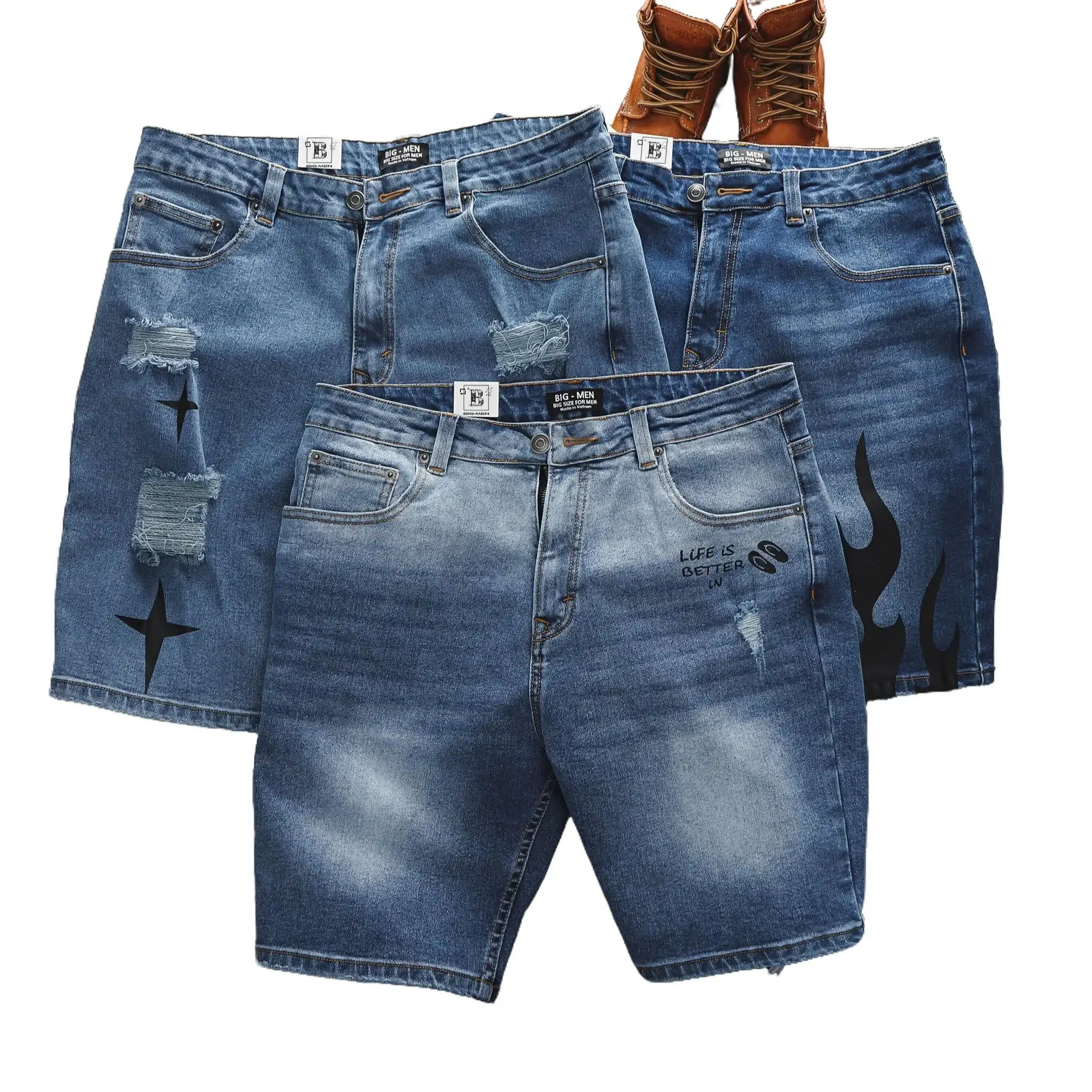 Hardcore Quần short jean tông xanh in họa tiết cá tính bigsize namn 80- 130 kg - Mã 450 453 454