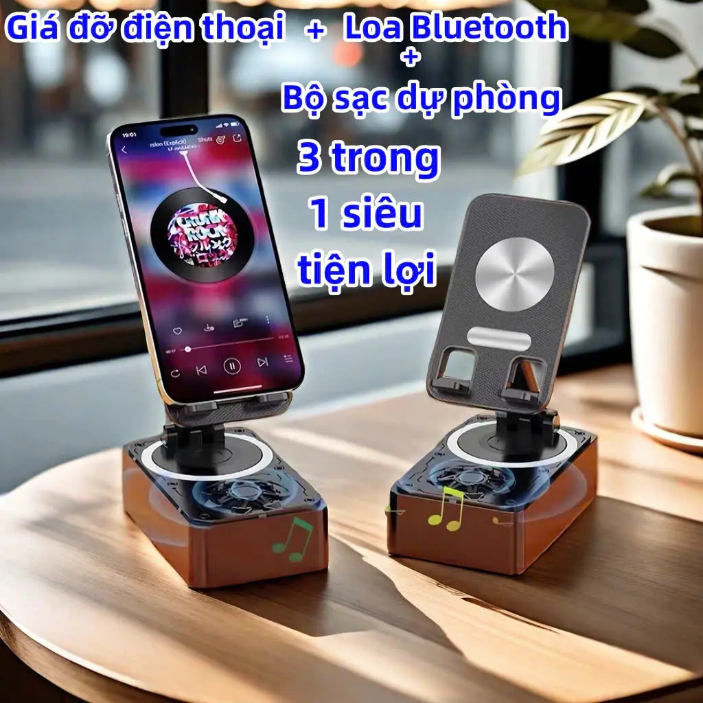 Loa bluetooth 3 trong 1 tích hợp sạc dự phòng giá đỡ điện thoại chống trượt có thể gập lại tiện lợi Phụ Kiện Titan