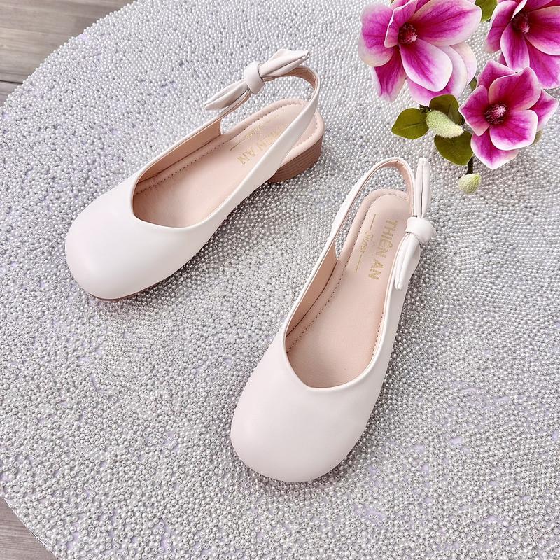 Giày slingback gót cao su dẻo chống trơn trượt 3cm chất da mềm phối nơ sau Thiên An TA29 Nữ DéP