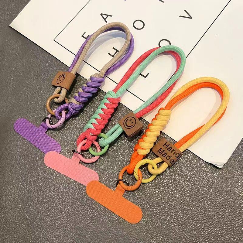 Product Introduction of British Style Contrast Color Weave Cotton String Mobile Phone Lanyard Short Portable Pendant Drop-Resistant Non-Slip Wrist Mobile Phone Charm Women Accessory Smartphone 5