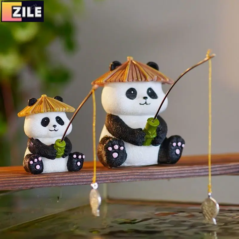 Fish Tank Side Landscape Cute Panda Fishing Aquarium Hanging Water Fish Pond Rockery Outdoor Garden Decoration Ornaments
