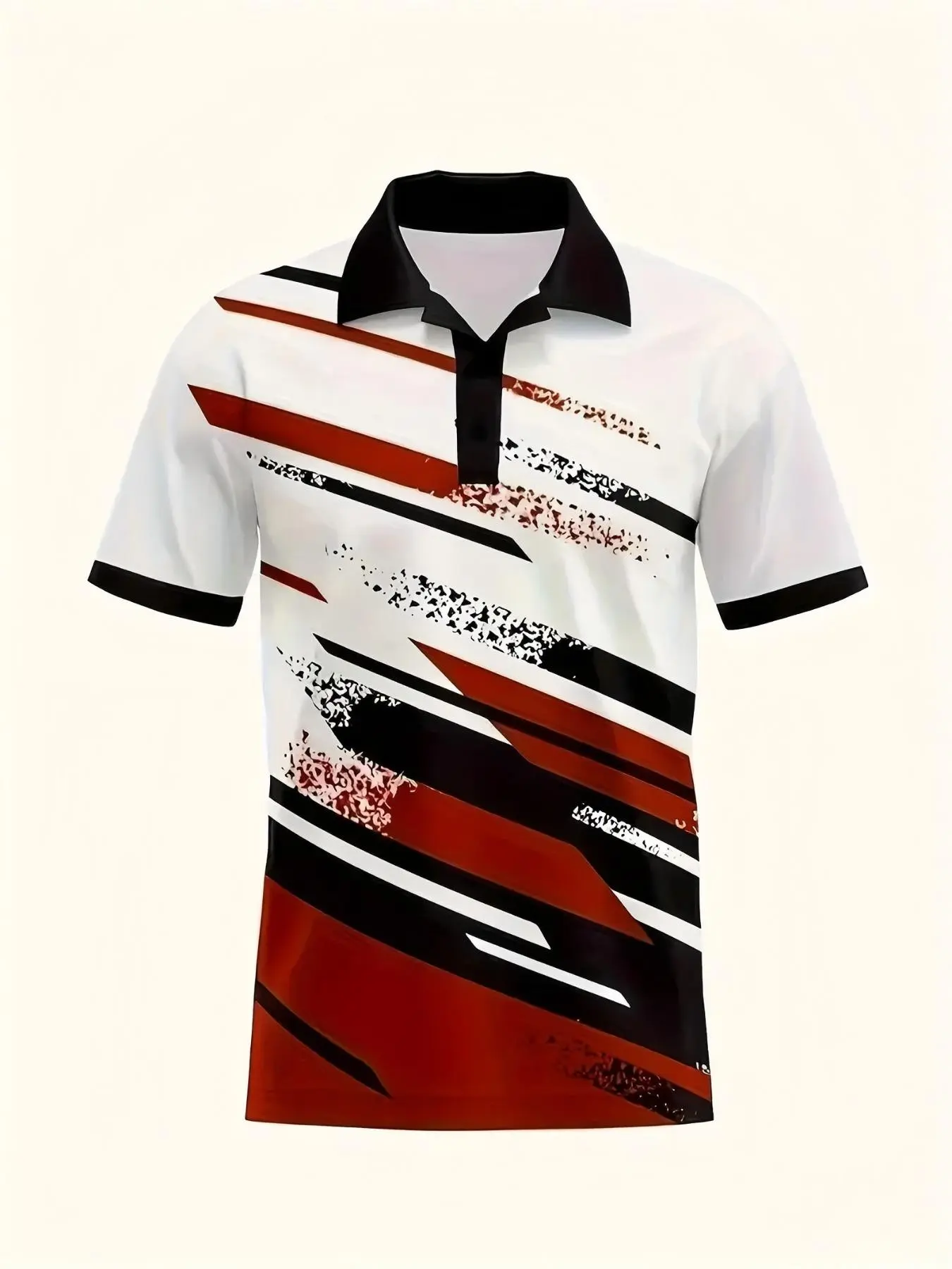 Men's Regular Fit Geometric Print Polo Shirt, Casual Short Sleeve Half Button Collar Top for Summer, Fashion Men's Clothes for Daily Wear
