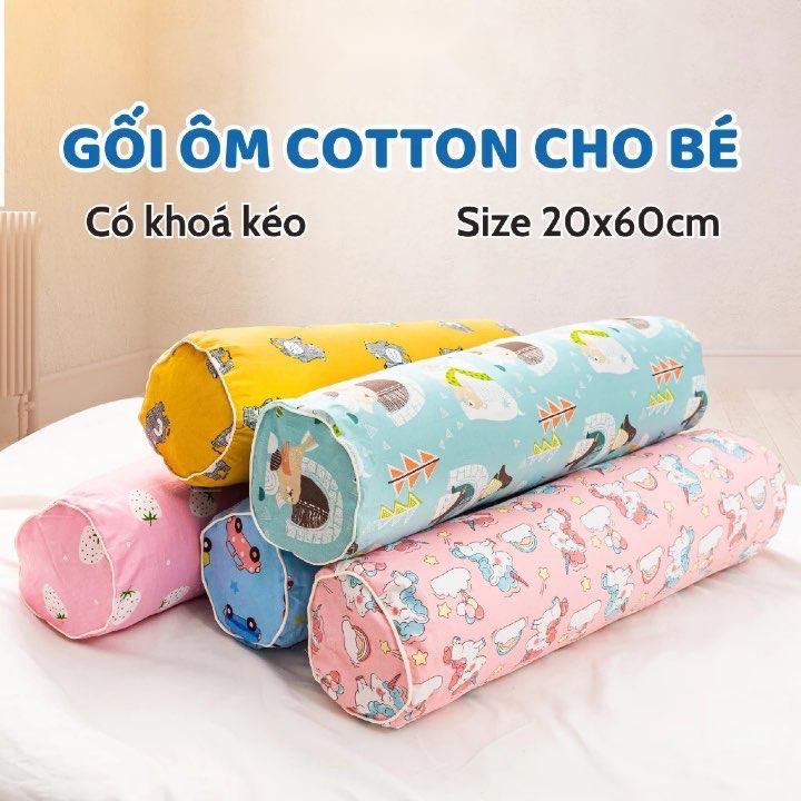 Gối ôm trẻ em kèm vỏ gối cotton in hoạ tiết dễ thương,có khoá kéo tiện lợi