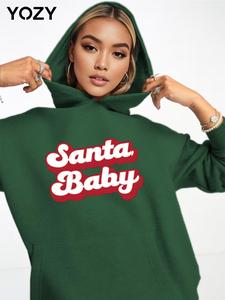 YOZY Women's Letter Print Drop Shoulder Thermal Lined Hoodie, Fashion Casual Pocket Hooded Sweatshirt for Daily Holiday Outdoor Wear, Women Clothing for Fall & Winter