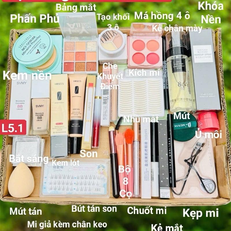 Bộ Trang Điểm Đầy Đủ Makeup 22 Món L5.1 Trang Điểm Đi Tiệc Cá Nhân Son Môi+Phấn Phủ +Kem Lót+ Bảng Mắt 9 Ô +Son Kem Mỹ Phẩm Cosmetic Women Che Khuyết Điểm+ Xịt Khoá Make-up Nữ Kem Nền