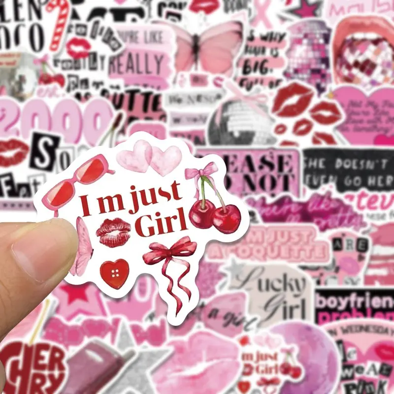 Pink Themed Sticker, 50pcs/set Cute Cartoon Sticker, DIY Decorative Sticker for Phone Case, Computer, Guitar, Bag, Water Cup, Scrapbook, Screen Protector 4