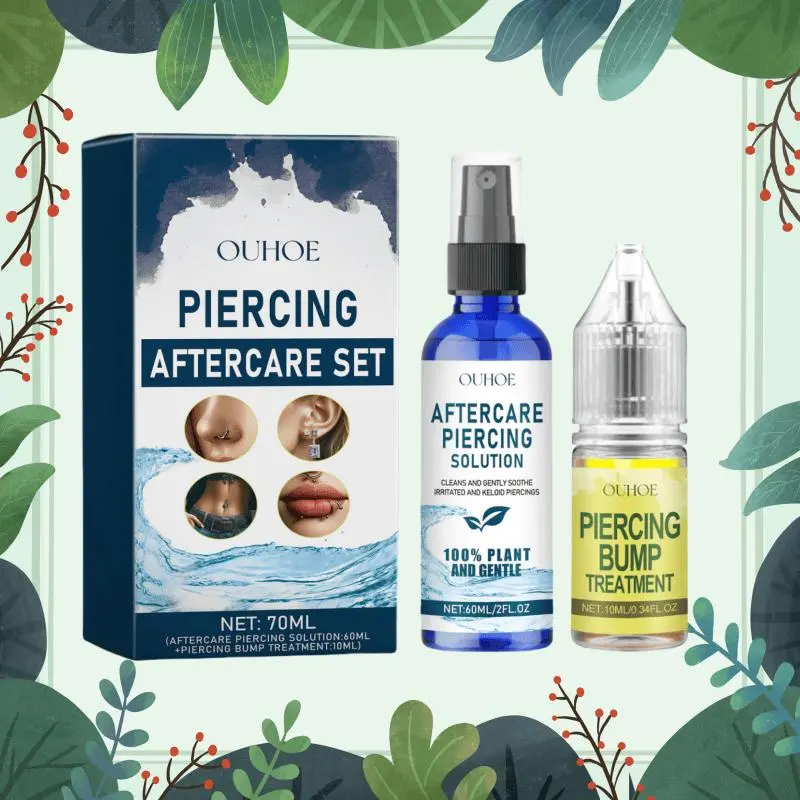 Piercing Aftercare Set, 1 Box Gentle Cleaning Ear Hole Care Liquid & Drops, Non-electric Ear Wax Removal Products for Women & Men, Ear Waxing Cleaning, Blue 5
