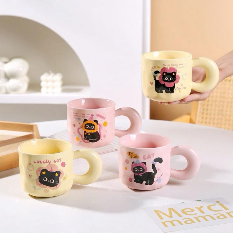 Cốc Sứ Uống Nước Dễ Thương Hoạt Hình Cute - Ly Mèo Capybara Gấu Dung Tích 300-400ml
