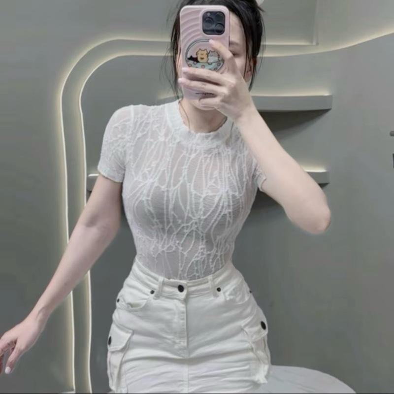 (A-18) ÁO BASIC CỔ TRÒN TAY NGẮN REN THÊU HOA form baby tee ,ren mềm dày dặn,hack eo tôn dáng mặc đi tiệc đi chơi