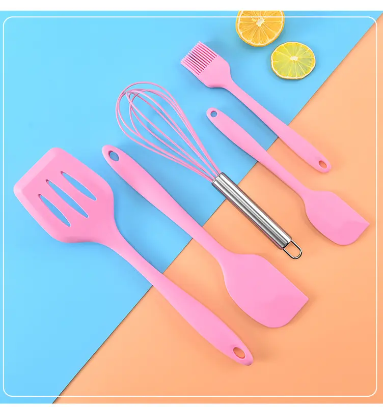 Bộ dụng cụ làm bánh 5 món silicon, nấu ăn, trà sữa, chè gồm chổi, spatula trộn bột, đánh trứng, xẻng silicone chịu nhiệt 8