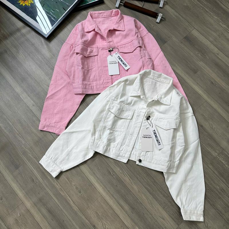 Áo Khoác Jean Nữ Hai Nắp Túi Trơn Màu Phom Vừa Tay , Có Cổ - Menswear Top Women Jacket 6