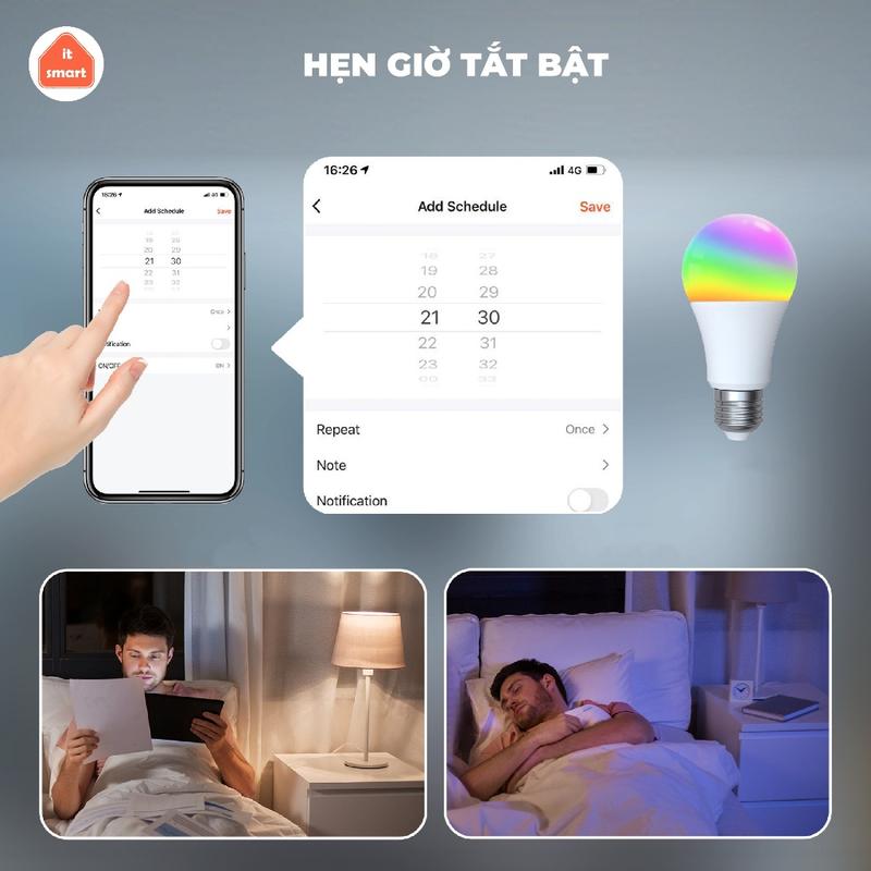 Bóng đèn thông minh Tuya Moes wifi công suất 9-14W điều khiển giọng nói, hẹn giờ tắt bật 7
