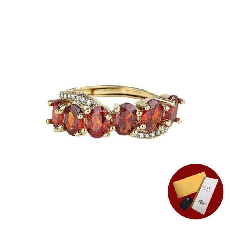 Product Introduction of (With Gra Certificate) Light Luxury Gold-Plated Premium Red Treasure Pomegranate Red Open-End Moissanite Ring 20