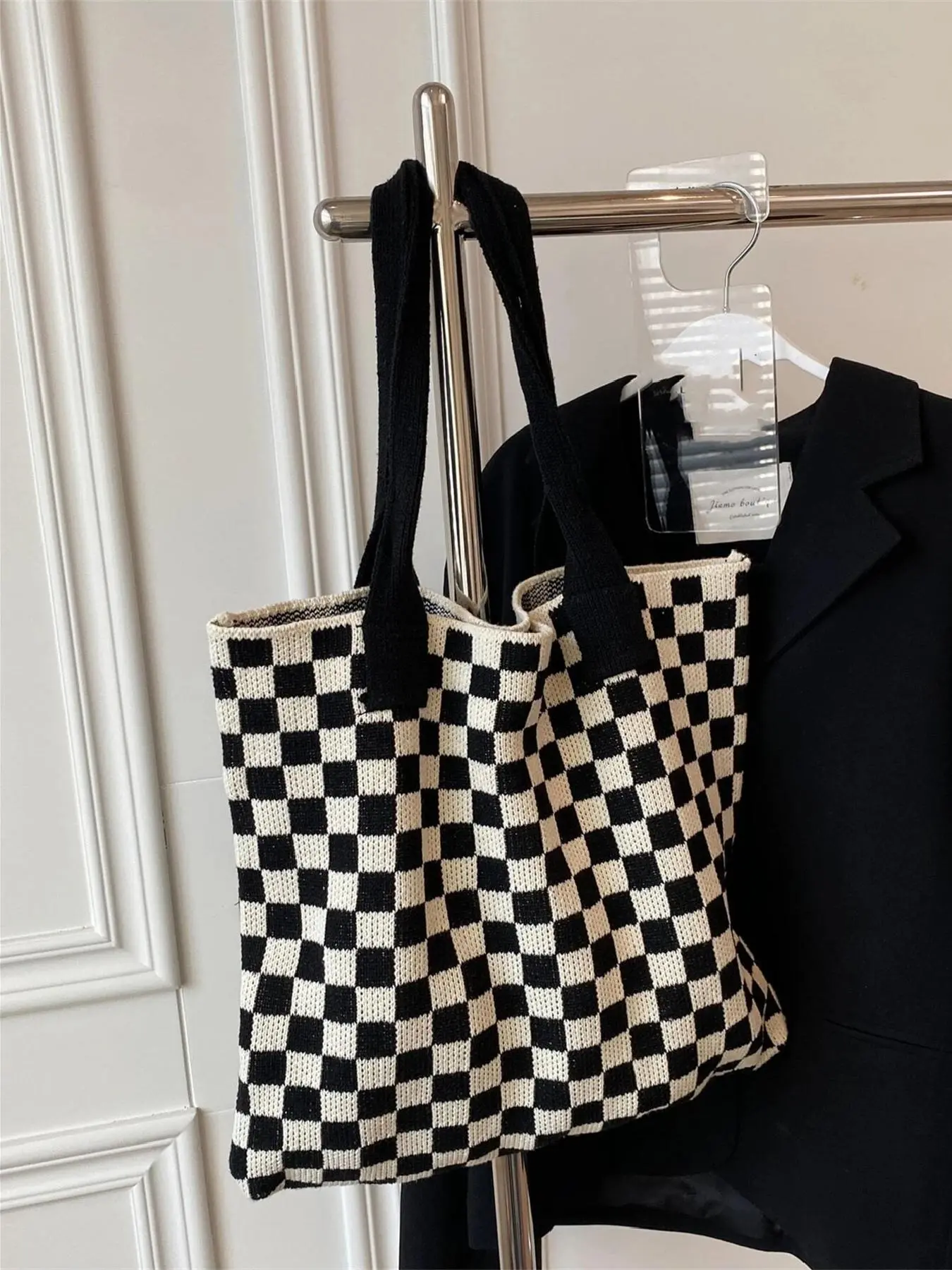 Simple Style Checkerboard Tote Bag for Women, Casual Trendy Large Capacity Shoulder Bag, Fashion Shopping Bag for Daily Use