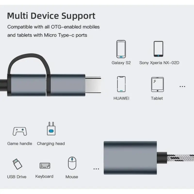Cáp Bộ Chuyển Đổi USB OTG, Thiết Kế 2 Trong 1, Bộ Chuyển Đổi Dễ Phối Đồ Cho Nhiều Thiết Bị, Bền Và Linh Hoạt, Thích Hợp Đi Du Lịch Và Sử Dụng 6