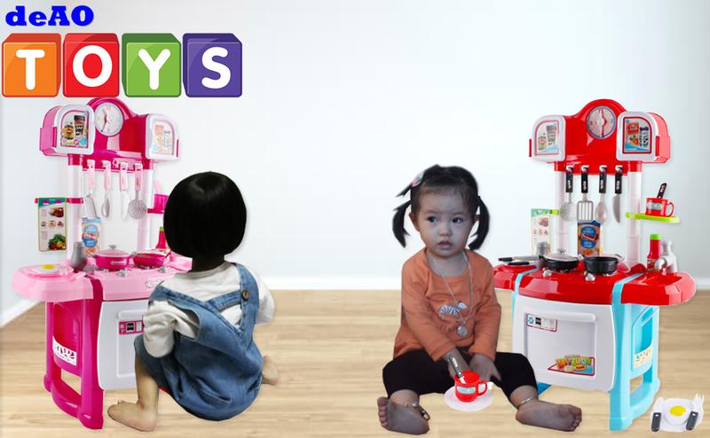 Product Introduction of deAO Toys Kitchen Playset Role Play Game with Lights and Sounds, Water Features and 18 Accessories (Red) Suitable for Children 3 4 5 6 Years Old 0